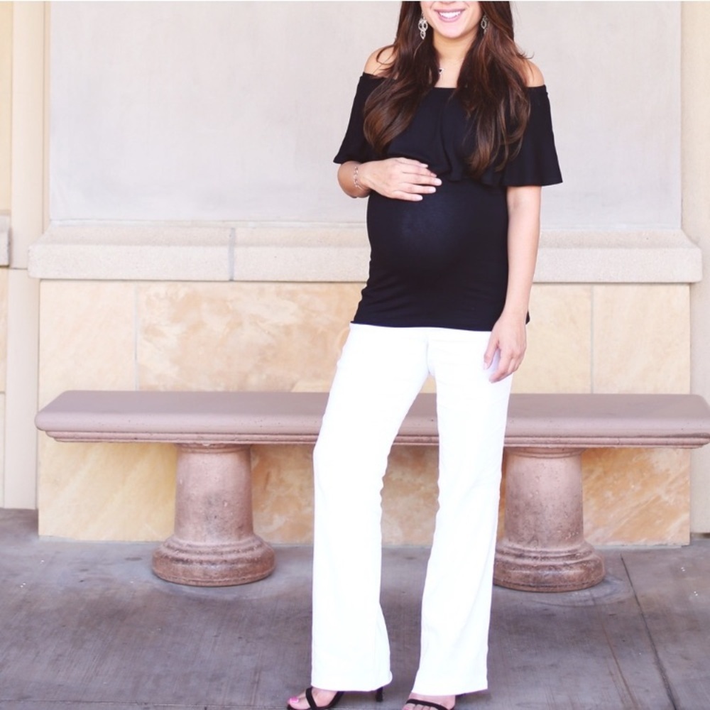 Maternity Pants White Linen Blend Underbelly Smocked Waist Pants Wide Leg SZ S/M